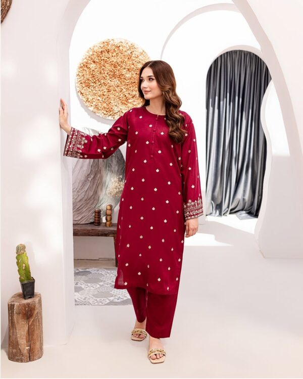 Mehroon Embroidery Suit 2pc - Image 3